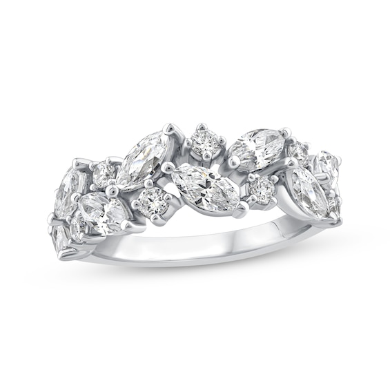 Marquise & Round-Cut Diamond Alternating Anniversary Ring 2 ct tw 14K White Gold