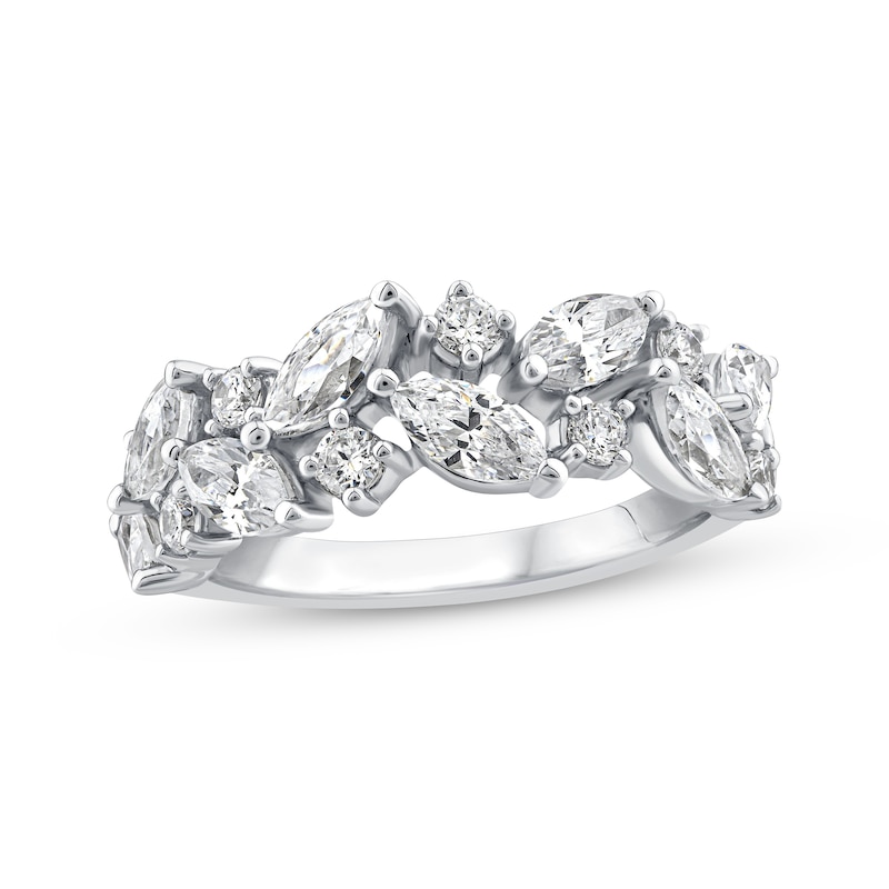 Main Image 1 of Marquise & Round-Cut Diamond Alternating Anniversary Ring 2 ct tw 14K White Gold