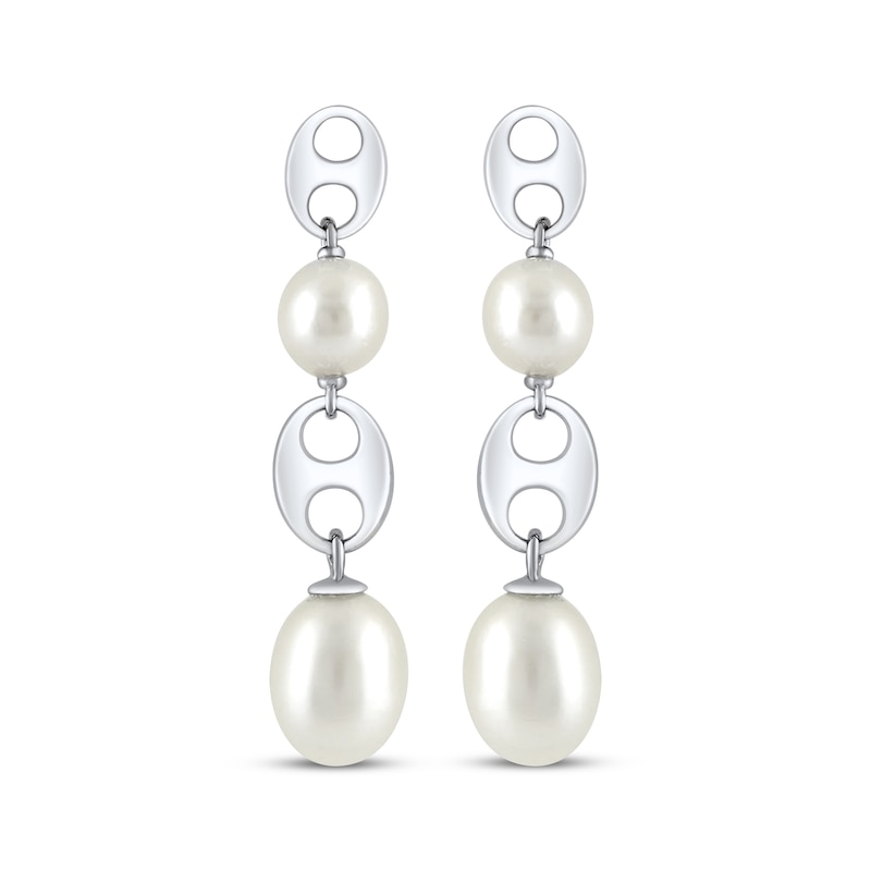 Cultured Pearl & Link Drop Earrings Sterling Silver