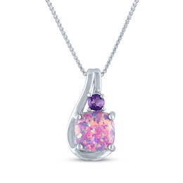 Cushion-Cut Lavender Lab-Created Opal & Amethyst Swirl Necklace Sterling Silver 18&quot;