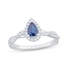 Thumbnail Image 1 of Pear-Shaped Blue Sapphire & Diamond Halo Engagement Ring 1/4 ct tw 14K White Gold