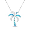 Thumbnail Image 1 of Blue-Green Lab-Created Opal & White Lab-Created Sapphire Palm Tree Necklace Sterling Silver 18&quot;