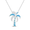 Thumbnail Image 2 of Blue-Green Lab-Created Opal & White Lab-Created Sapphire Palm Tree Necklace Sterling Silver 18&quot;