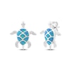 Thumbnail Image 1 of Blue-Green Lab-Created Opal & White Lab-Created Sapphire Turtle Stud Earrings Sterling Silver