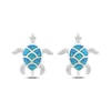 Thumbnail Image 2 of Blue-Green Lab-Created Opal & White Lab-Created Sapphire Turtle Stud Earrings Sterling Silver