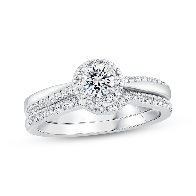 Round-Cut Diamond Halo Bridal Set 5/8 ct tw 10K White Gold