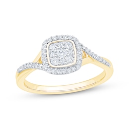 Diamond Cushion Halo Promise Ring 1/4 ct tw 10K Yellow Gold