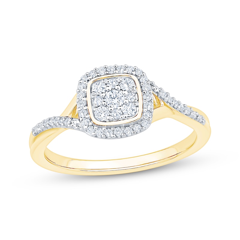 Main Image 1 of Diamond Cushion Halo Promise Ring 1/4 ct tw 10K Yellow Gold