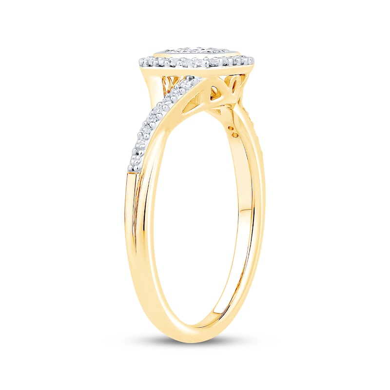 Main Image 2 of Diamond Cushion Halo Promise Ring 1/4 ct tw 10K Yellow Gold