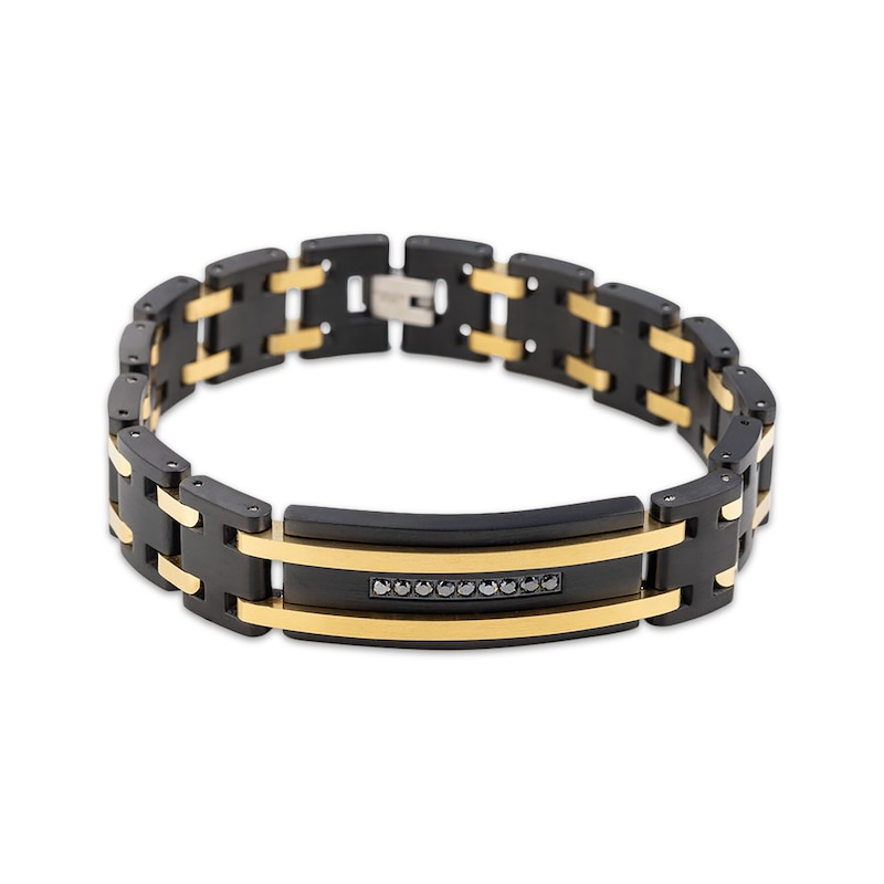 Main Image 1 of Men's Black Diamond Link Bracelet 1/4 ct tw Black & Yellow Ion-Plated Stainless Steel 8.5&quot;