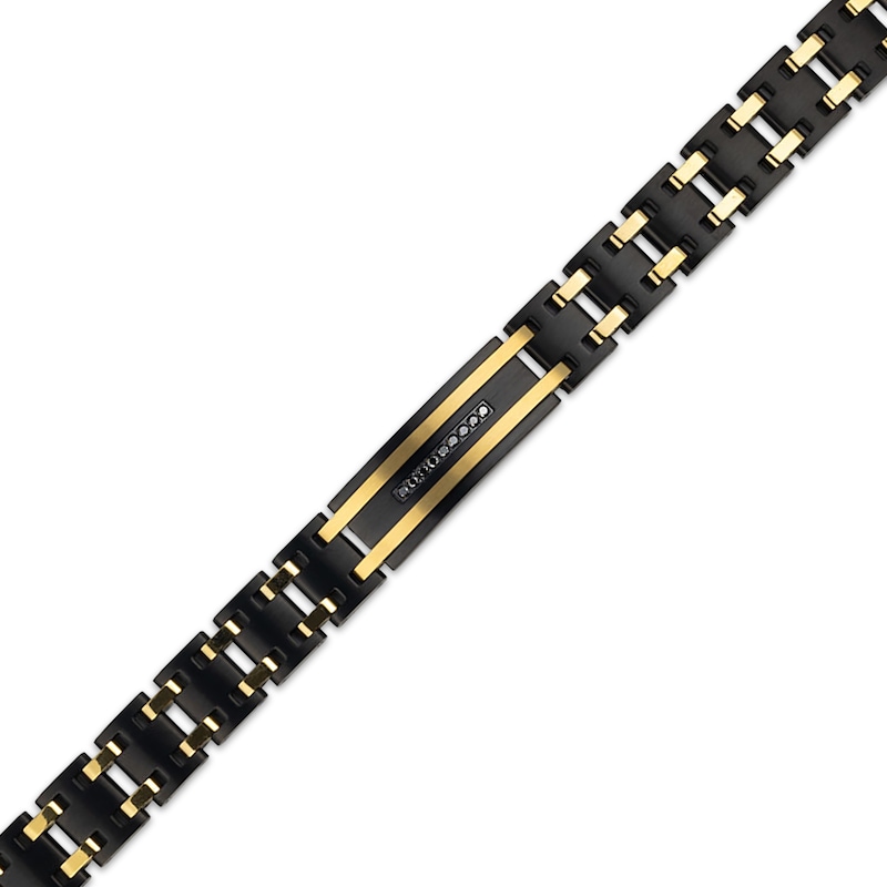 Main Image 3 of Men's Black Diamond Link Bracelet 1/4 ct tw Black & Yellow Ion-Plated Stainless Steel 8.5&quot;