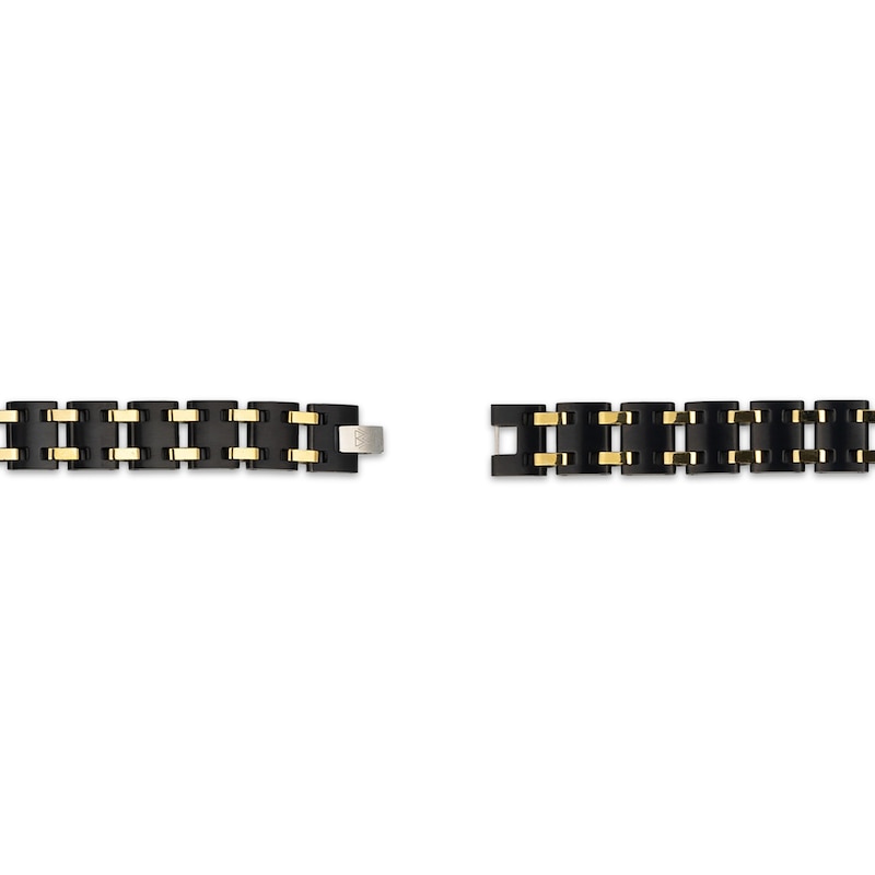 Main Image 4 of Men's Black Diamond Link Bracelet 1/4 ct tw Black & Yellow Ion-Plated Stainless Steel 8.5&quot;