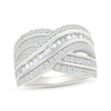 Thumbnail Image 1 of Baguette & Round-Cut Multi-Band Crossover Ring 1 ct tw 10K White Gold