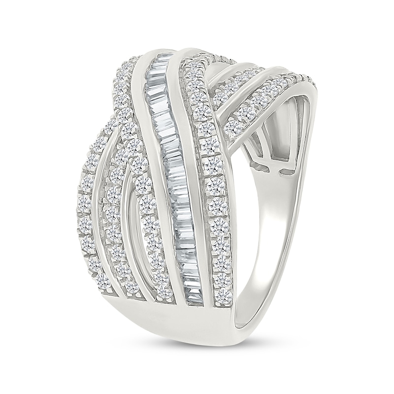 Main Image 2 of Baguette & Round-Cut Multi-Band Crossover Ring 1 ct tw 10K White Gold