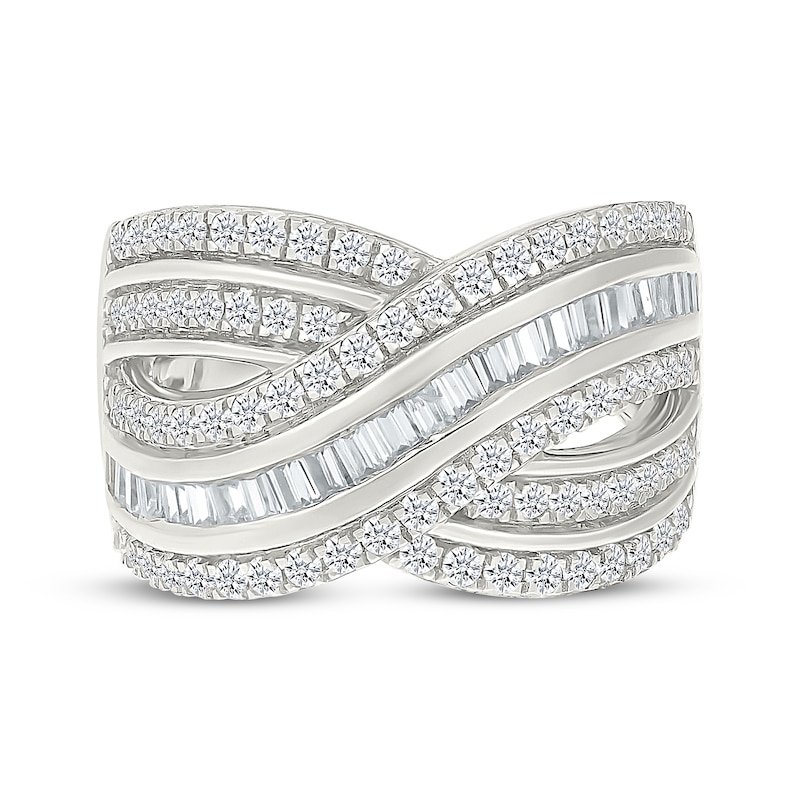 Main Image 4 of Baguette & Round-Cut Multi-Band Crossover Ring 1 ct tw 10K White Gold