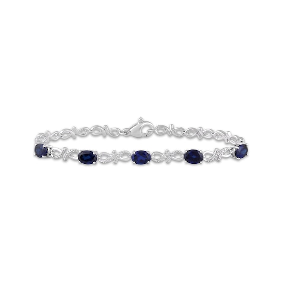 Oval-Cut Blue Lab-Created Sapphire & White Lab-Created Sapphire Infinity Link Bracelet Sterling Silver 7.5"