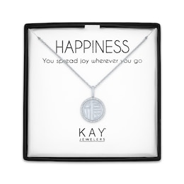 Happiness Symbol Medallion Necklace with Diamonds Sterling Silver 18&quot;