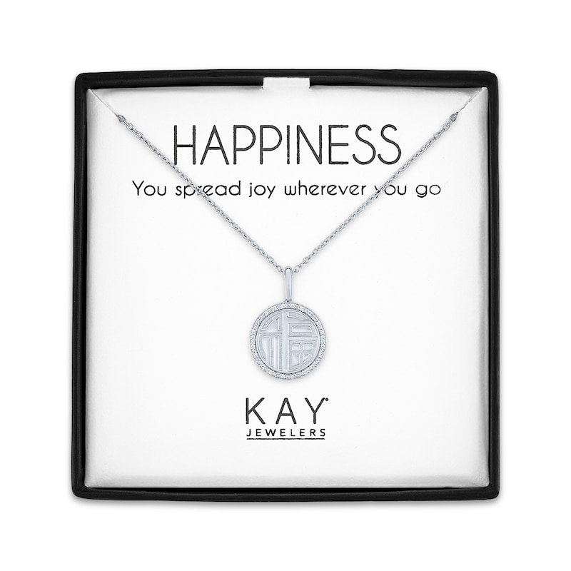 Main Image 1 of Happiness Symbol Medallion Necklace with Diamonds Sterling Silver 18&quot;