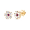 Thumbnail Image 1 of Children's Lab-Created Ruby & White Lab-Created Sapphire Flower Stud Earrings 14K Yellow Gold