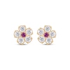 Thumbnail Image 2 of Children's Lab-Created Ruby & White Lab-Created Sapphire Flower Stud Earrings 14K Yellow Gold