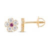 Thumbnail Image 3 of Children's Lab-Created Ruby & White Lab-Created Sapphire Flower Stud Earrings 14K Yellow Gold