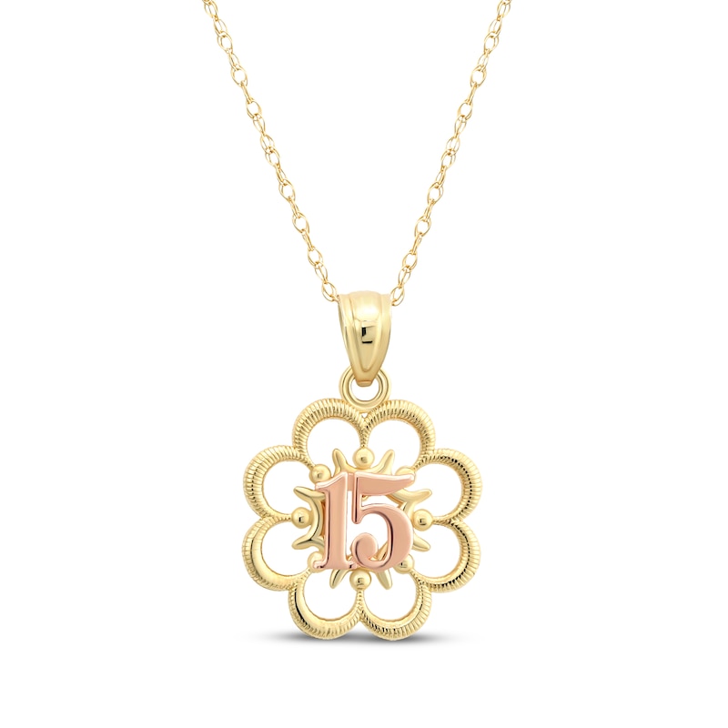 Main Image 1 of &quot;15&quot; Flower Necklace 14K Two-Tone Gold 18&quot;