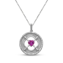 Heart-Shaped Pink & White Lab-Created Sapphire Circle Necklace Sterling Silver 18&quot;