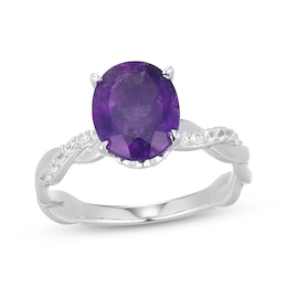 Oval-Cut Amethyst & White Lab-Created Sapphire Ring Sterling Silver