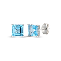 Square-Cut Swiss Blue Topaz & White Lab-Created Sapphire Stud Earrings Sterling Silver