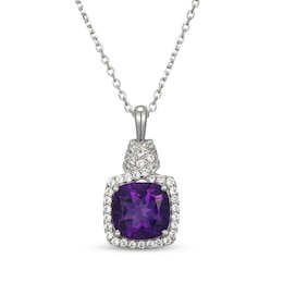 Cushion-Cut Amethyst & White Lab-Created Sapphire Necklace Sterling Silver 18&quot;