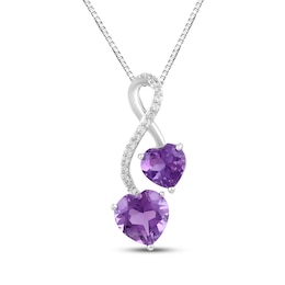 Heart-Shaped Amethyst & White Lab-Created Sapphire Two-Stone Twist Necklace Sterling Silver 18&quot;