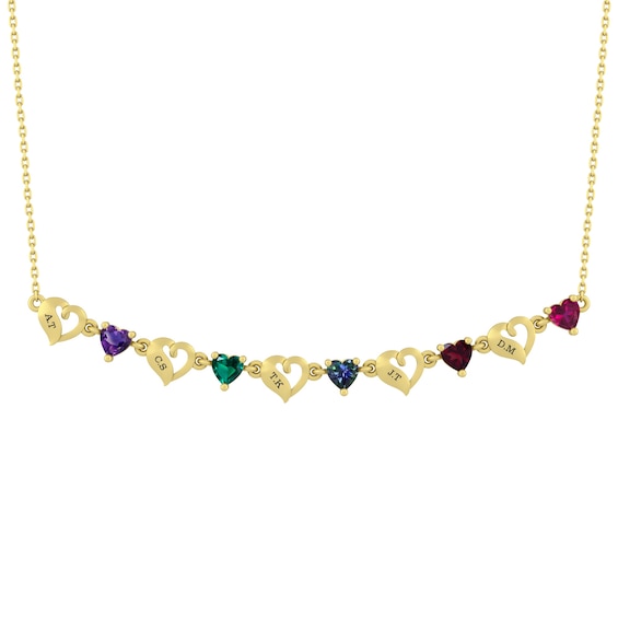 Birthstone Family & Mother's Heart Necklace (2-5 Stones and Lines)