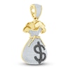 Thumbnail Image 2 of Men's Black & White Diamond Money Bag Pendant 3/4 ct tw Round-cut 10K Yellow Gold