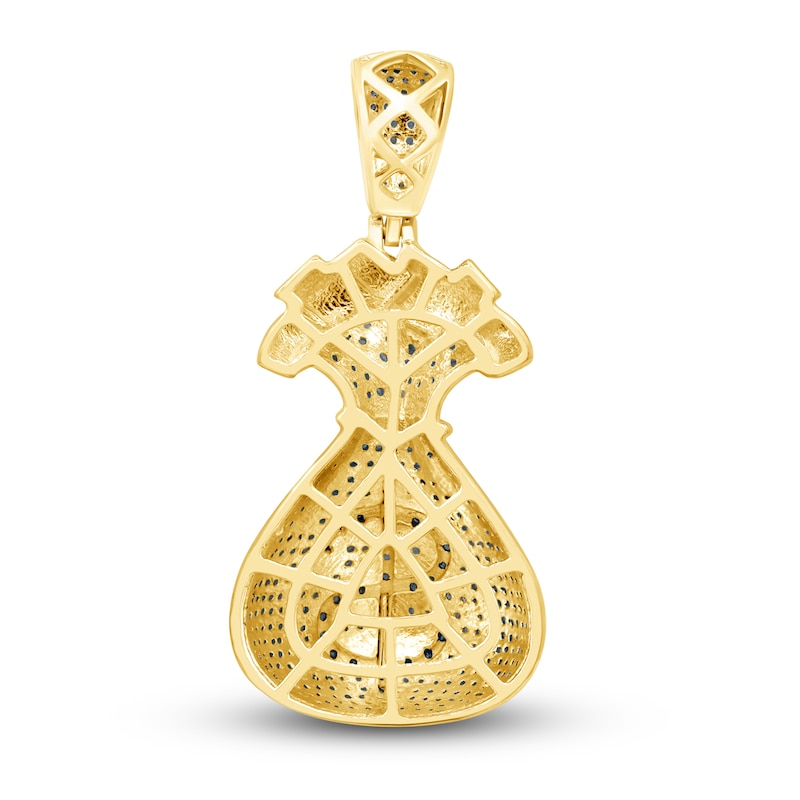 Main Image 3 of Men's Black & White Diamond Money Bag Pendant 3/4 ct tw Round-cut 10K Yellow Gold