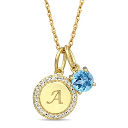 1/10 ct tw Diamond and Birthstone Round Disc Charm Necklace (1 Stone and Initial)