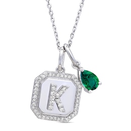 1/5 ct tw Diamond Raised Initial Geometric Disc and Birthstone Necklace