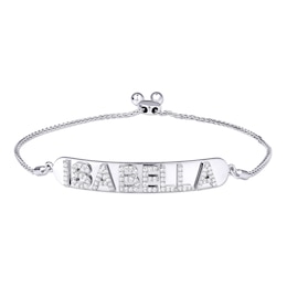 Raised Initials Nameplate Bolo Bracelet with White Lab-Created White Sapphires (1 Name)