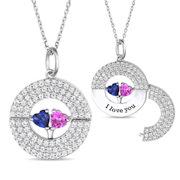 White Lab-Created Sapphire and Birthstone Couple's Hidden Message Necklace