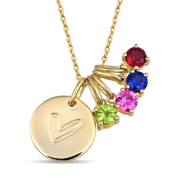 Heart Birthstone Family and Round Disc Necklace