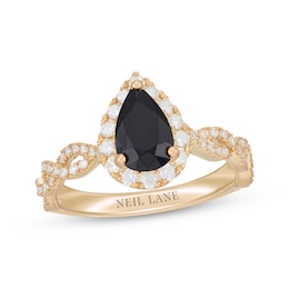 Neil Lane Pear-Shaped Black & White Diamond Engagement Ring 1-1/2 ct tw 14K Yellow Gold