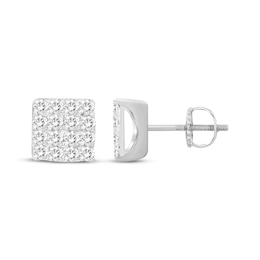 Men's Multi-Diamond Square Stud Earrings 1/4 ct tw 10K White Gold