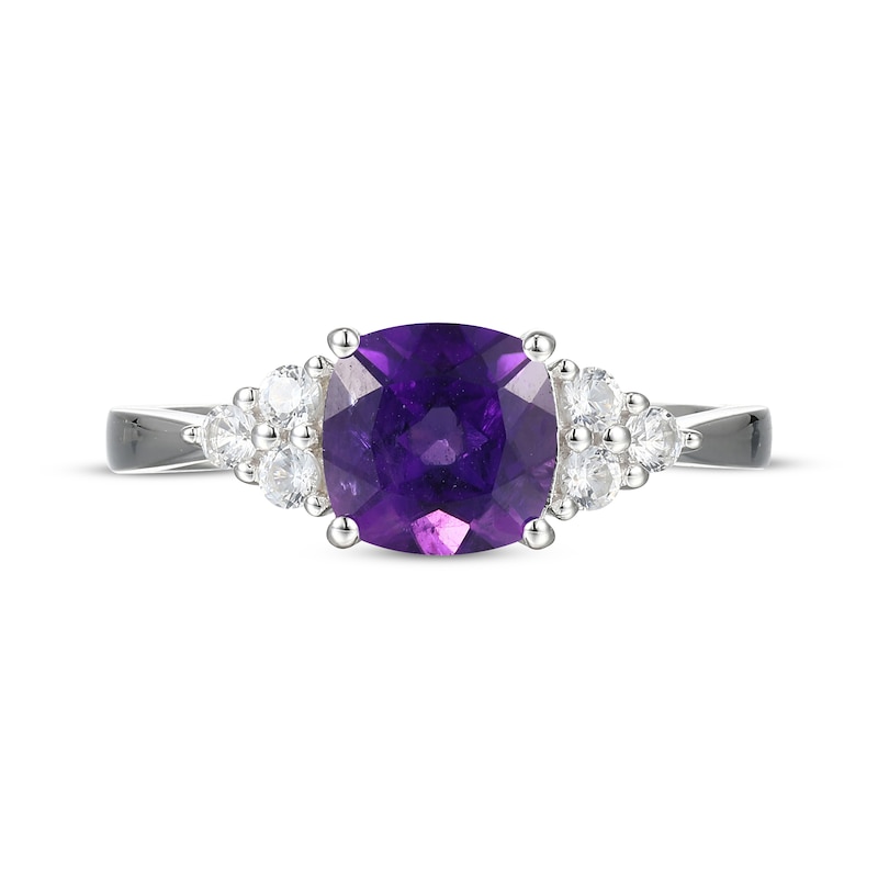 Main Image 3 of Cushion-Cut Amethyst & White Lab-Created Sapphire Ring Sterling Silver