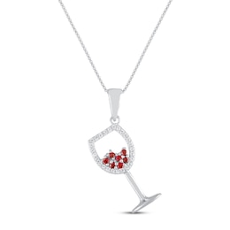 Lab-Created Ruby/White Lab-Created Sapphire Wine Necklace Sterling Silver 18&quot;