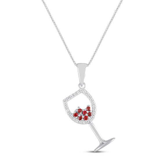 Lab-Created Ruby/White Lab-Created Sapphire Wine Necklace Sterling Silver 18"