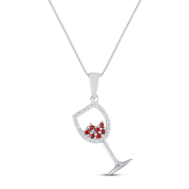 Main Image 1 of Lab-Created Ruby/White Lab-Created Sapphire Wine Necklace Sterling Silver 18&quot;