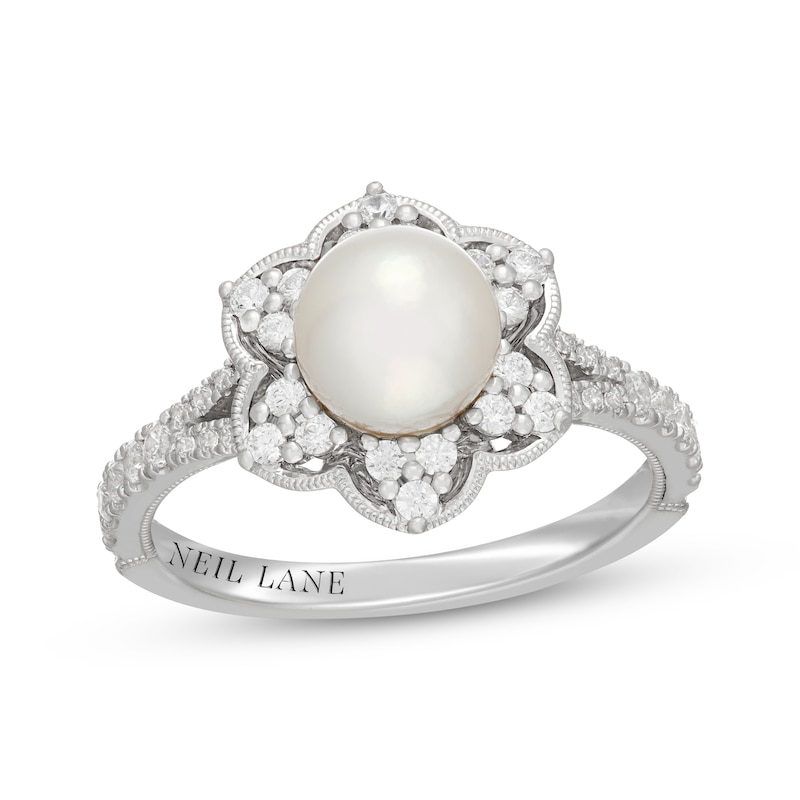 Main Image 1 of Neil Lane Cultured Akoya Pearl & Diamond Flower Engagement Ring 1/2 ct tw 14K White Gold