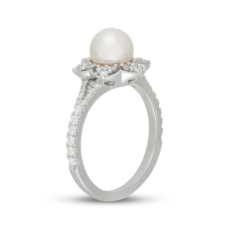 Main Image 2 of Neil Lane Cultured Akoya Pearl & Diamond Flower Engagement Ring 1/2 ct tw 14K White Gold