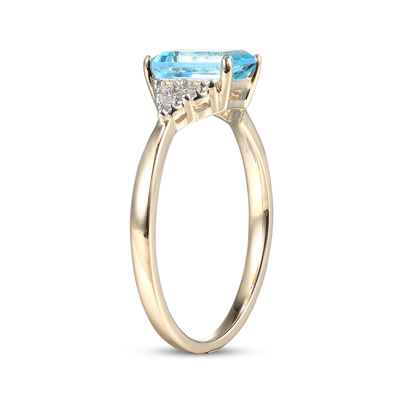 Main Image 2 of Emerald-Cut Swiss Blue Topaz & Diamond Accent Ring 10K Yellow Gold