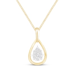 Unstoppable Love Multi-Diamond Teardrop Necklace 1/5 ct tw 10K Yellow Gold 19&quot;