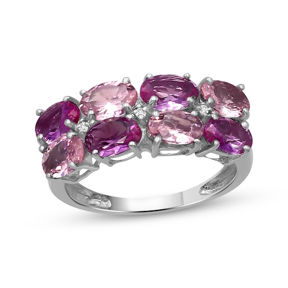Oval-Cut Pink Lab-Created Sapphire & White Lab-Created Sapphire Two-Row Ring Sterling Silver
